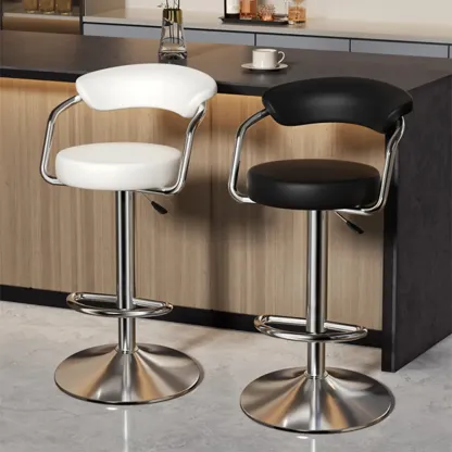 Adjustable Swivel Leather Modern Bar Stools Open Back Image - 2