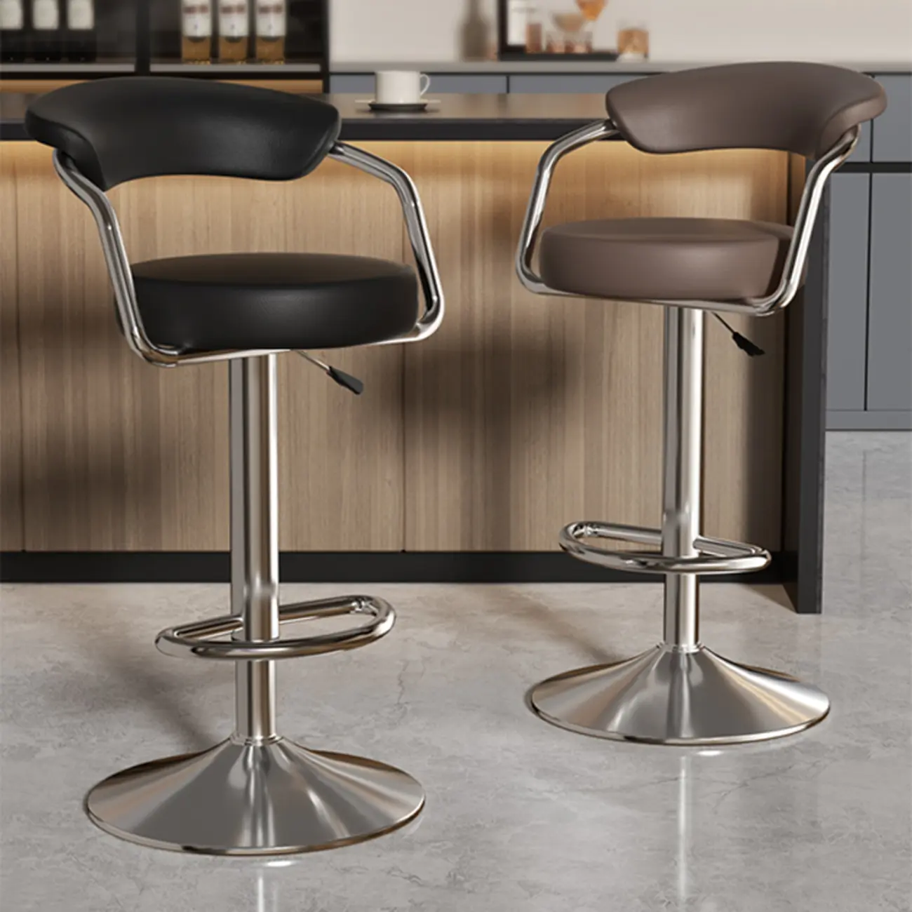 Adjustable Swivel Leather Modern Bar Stools Open Back Image - 1 | homeyfad