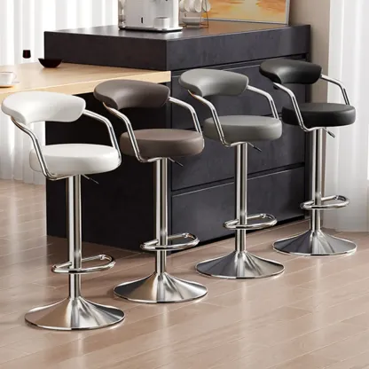 Adjustable Swivel Leather Modern Bar Stools Open Back Image - 3