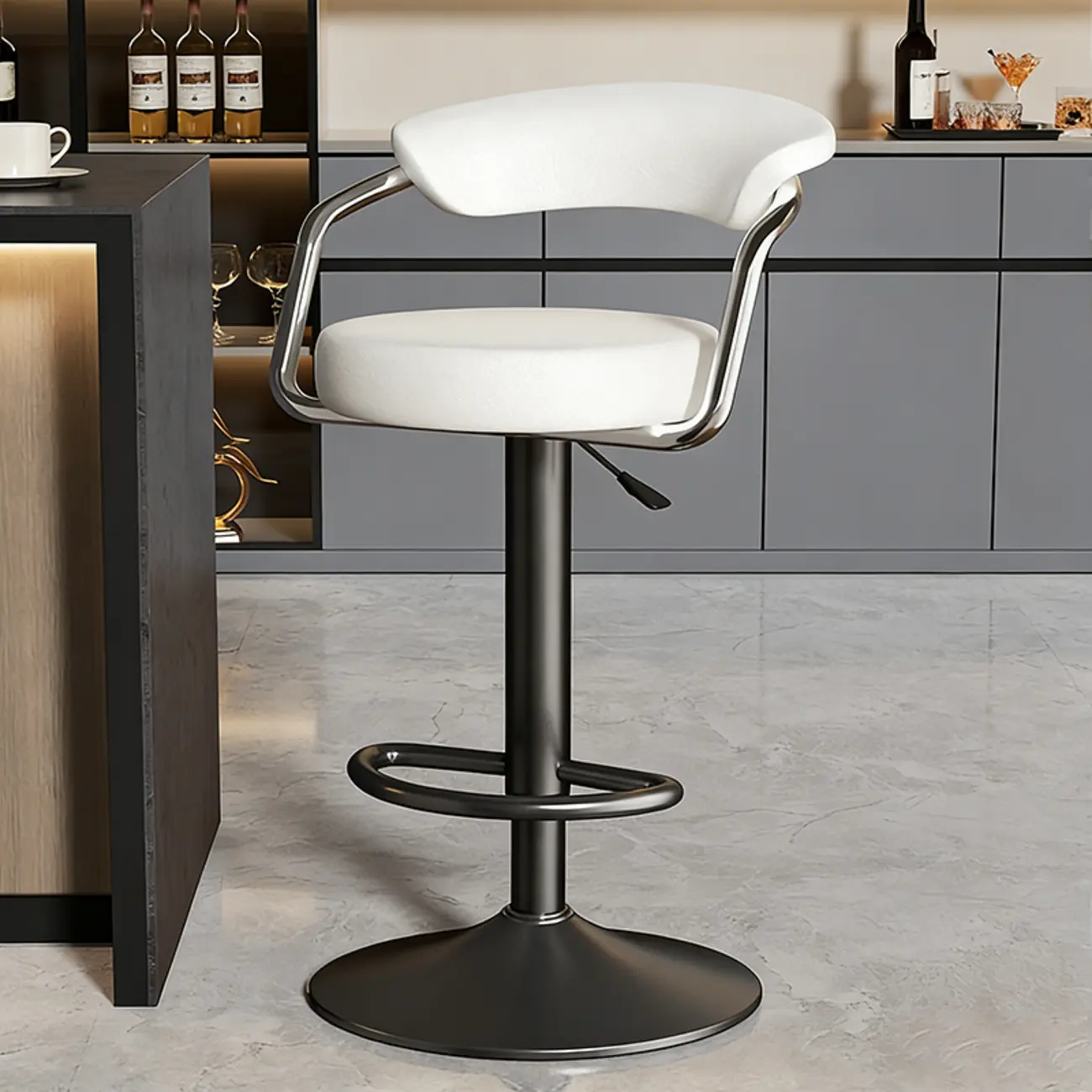Adjustable Swivel Leather Modern Bar Stools Open Back Image - 4 | homeyfad