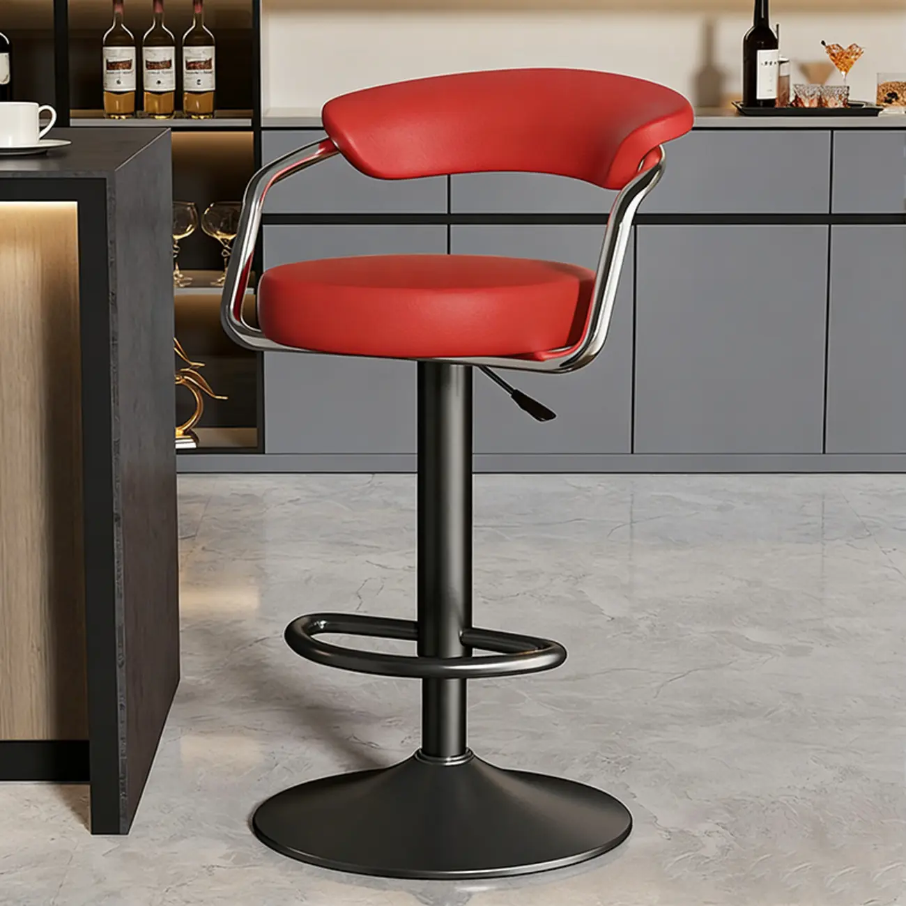 Adjustable Swivel Leather Modern Bar Stools Open Back Image - 5 | homeyfad