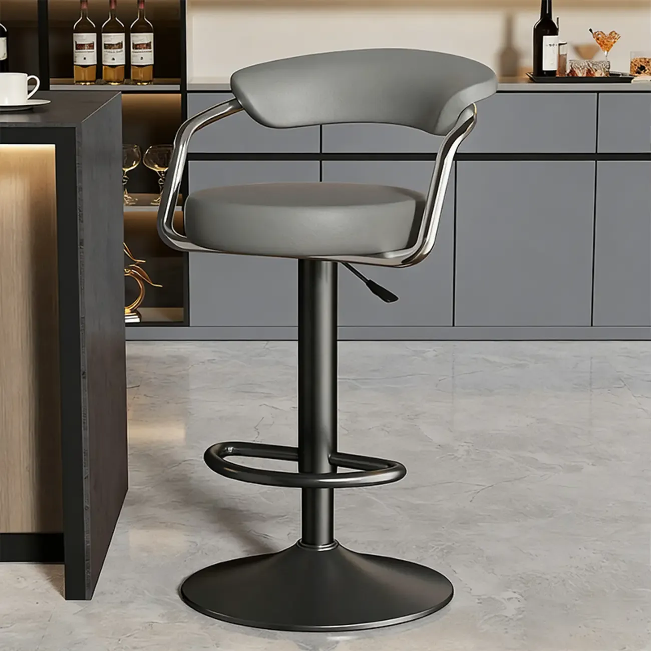 Adjustable Swivel Leather Modern Bar Stools Open Back Image - 6