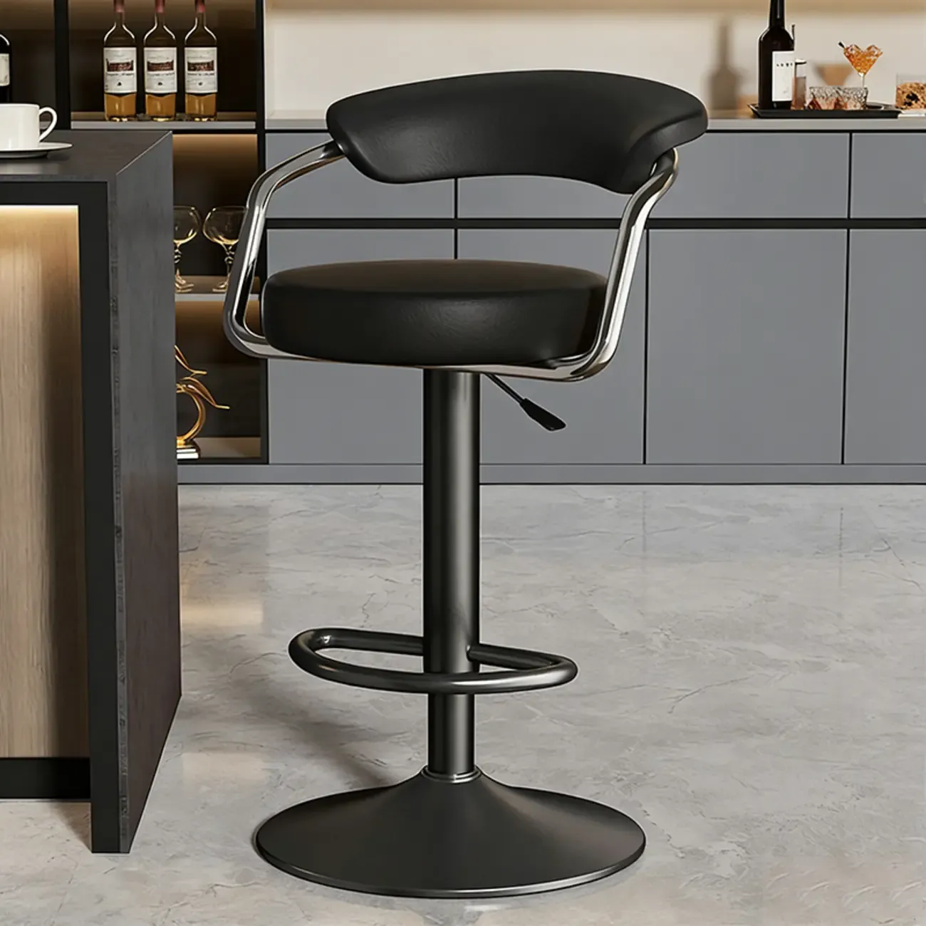 Adjustable Swivel Leather Modern Bar Stools Open Back Image - 7