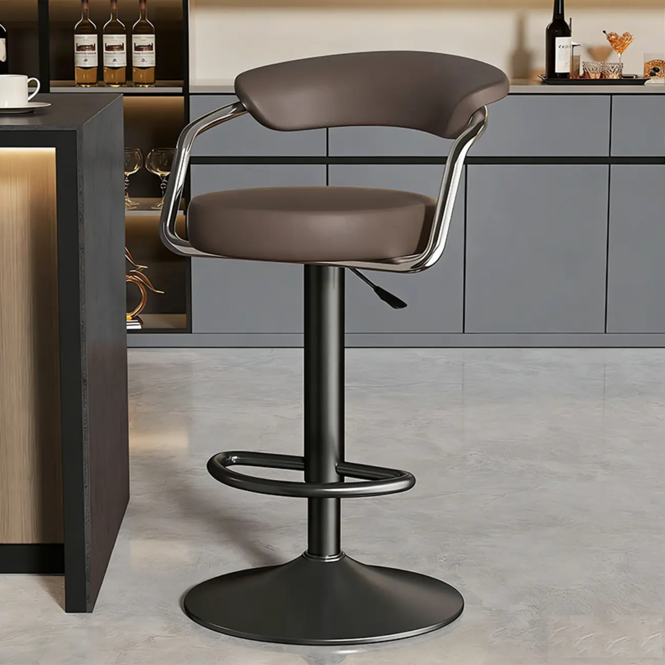 Adjustable Swivel Leather Modern Bar Stools Open Back Image - 8 | homeyfad