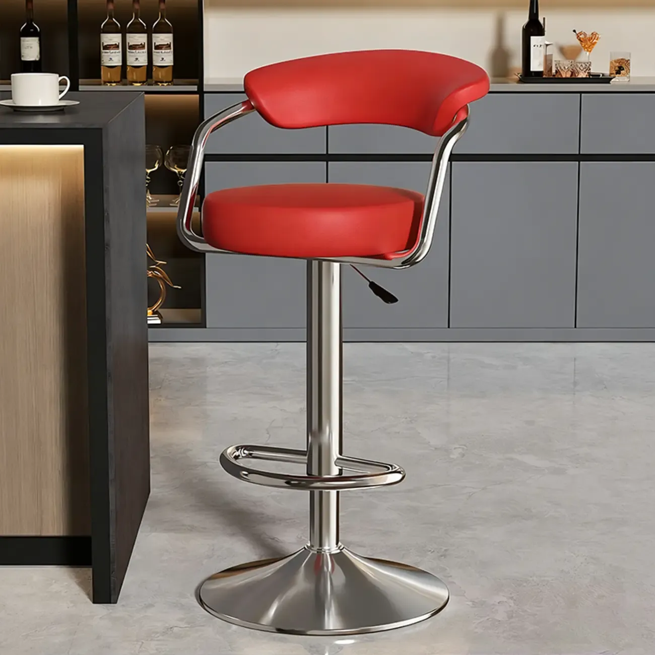 Adjustable Swivel Leather Modern Bar Stools Open Back Image - 9