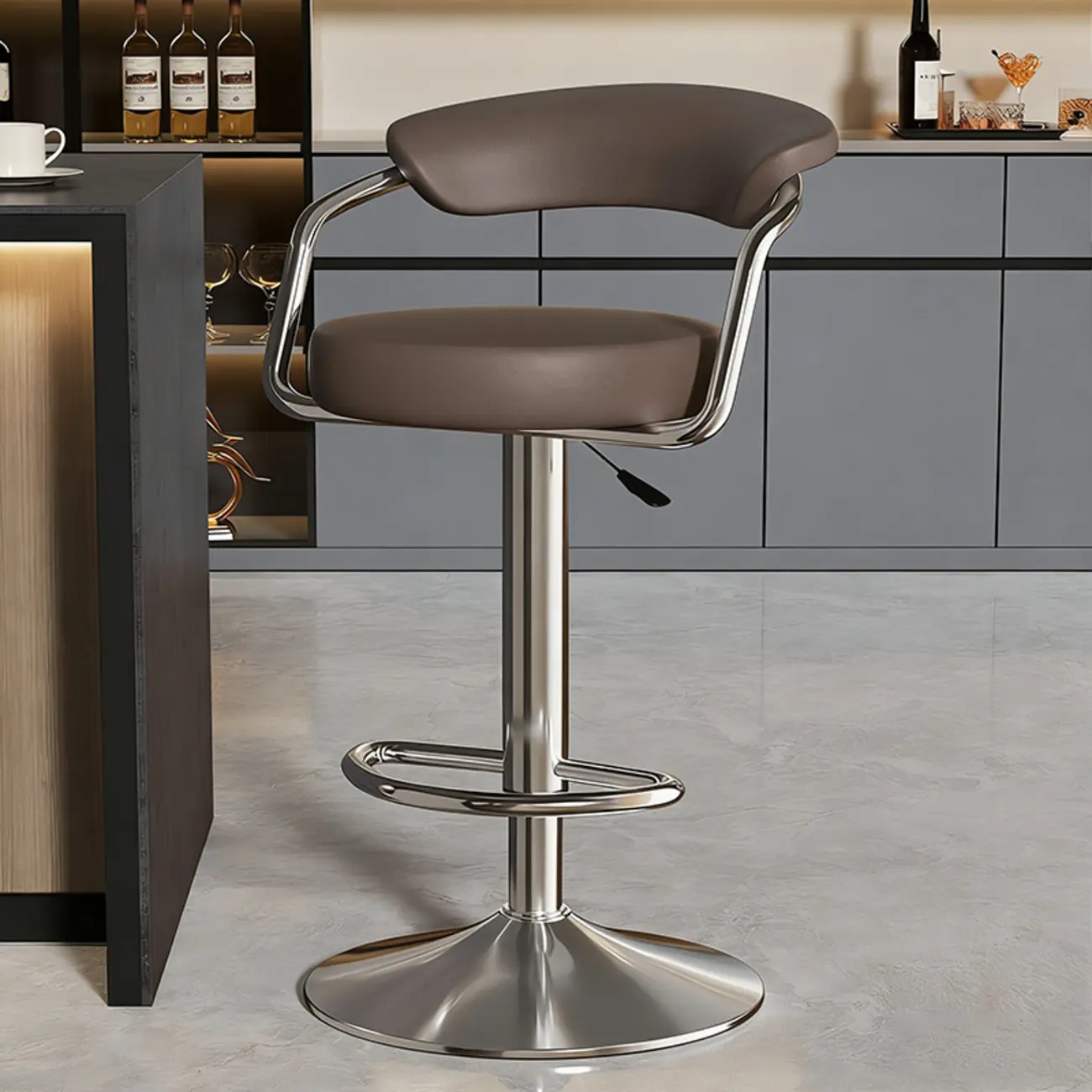 Adjustable Swivel Leather Modern Bar Stools Open Back Image - 11 | homeyfad