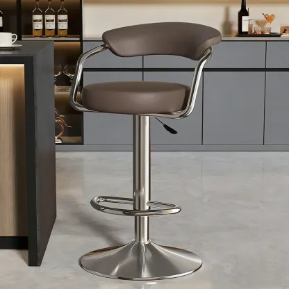 Adjustable Swivel Leather Modern Bar Stools Open Back Image - 11