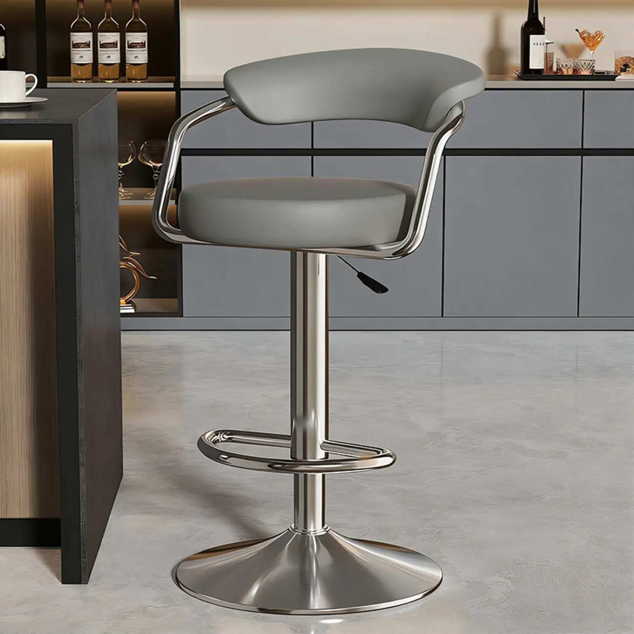 Adjustable Swivel Leather Modern Bar Stools Open Back Image - 10 | homeyfad