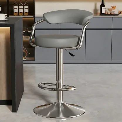 Adjustable Swivel Leather Modern Bar Stools Open Back Image - 10