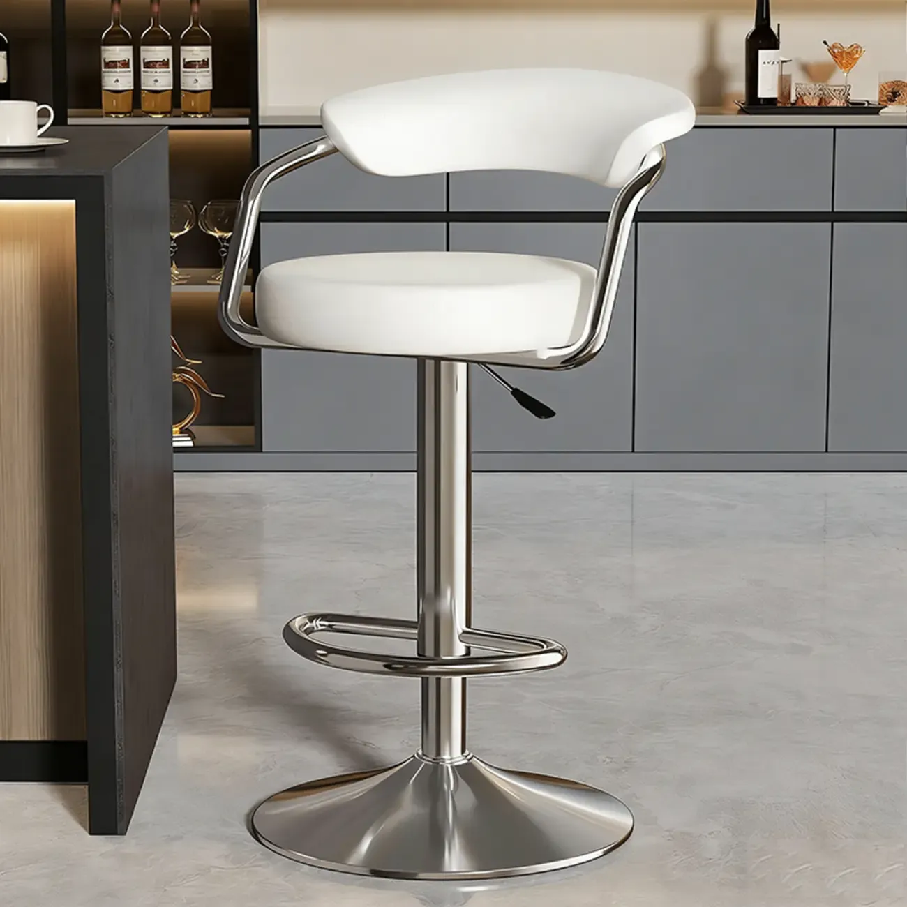 Adjustable Swivel Leather Modern Bar Stools Open Back Image - 12