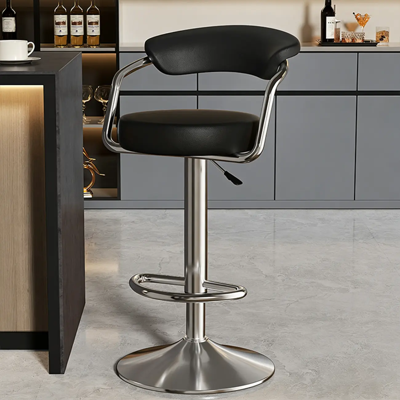 Adjustable Swivel Leather Modern Bar Stools Open Back Image - 13 | homeyfad