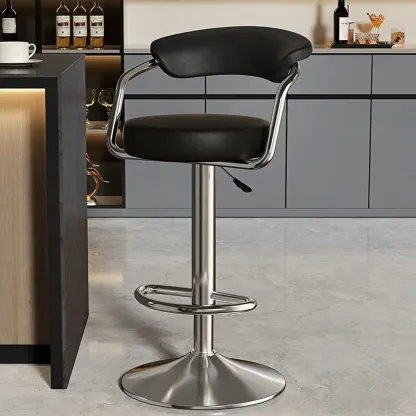 Adjustable Swivel Leather Modern Bar Stools Open Back Image - 13