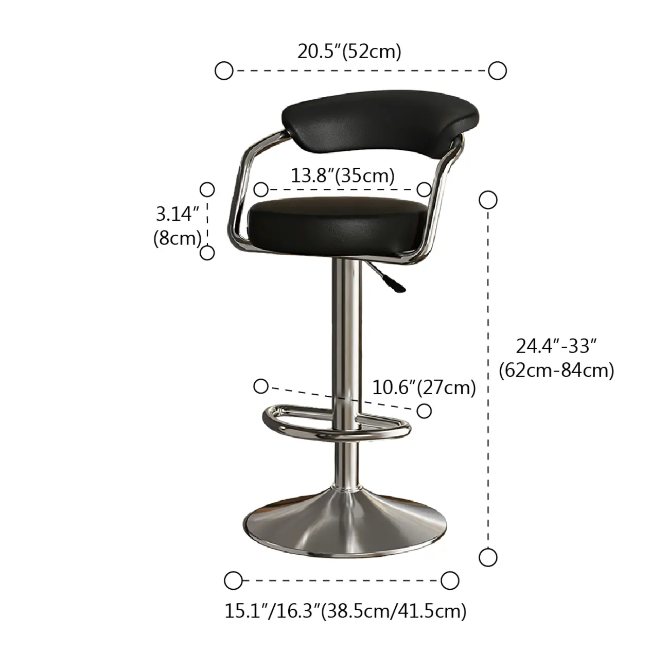 Adjustable Swivel Leather Modern Bar Stools Open Back #size | homeyfad