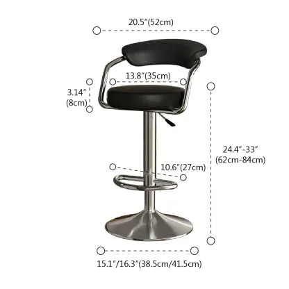 Adjustable Swivel Leather Modern Bar Stools Open Back #size