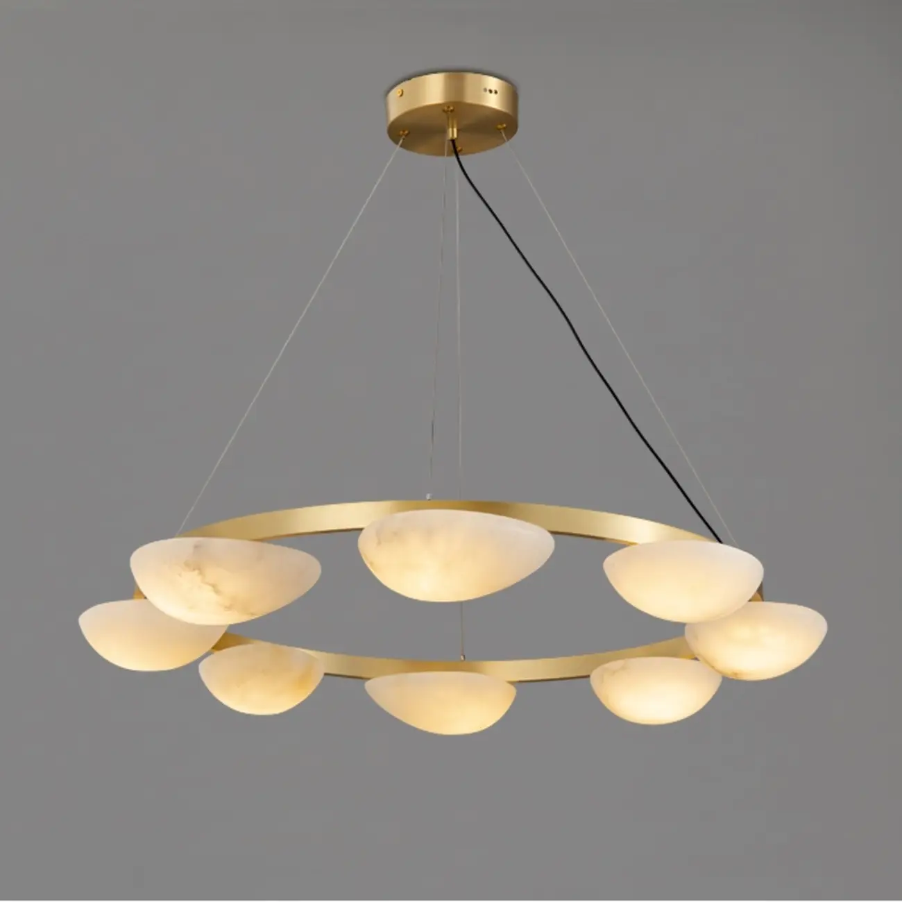Luxury Modern Brass Circular Alabaster Hanging Chandelier Image - 2 | homeyfad