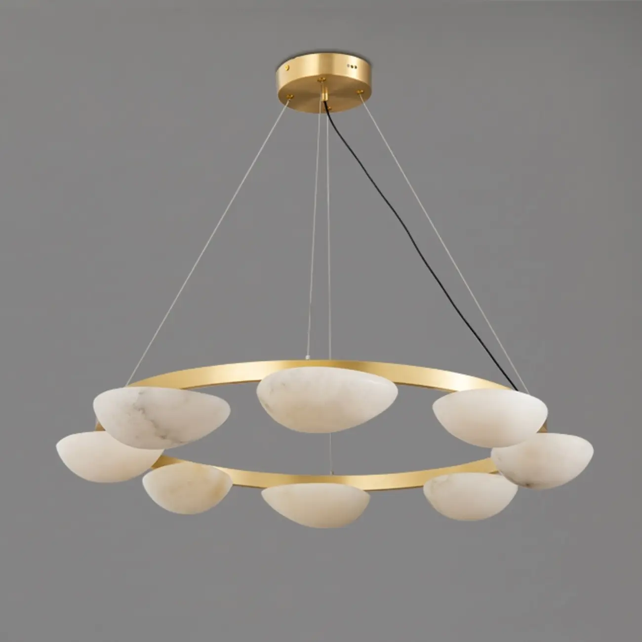 Luxury Modern Brass Circular Alabaster Hanging Chandelier Image - 3 | homeyfad
