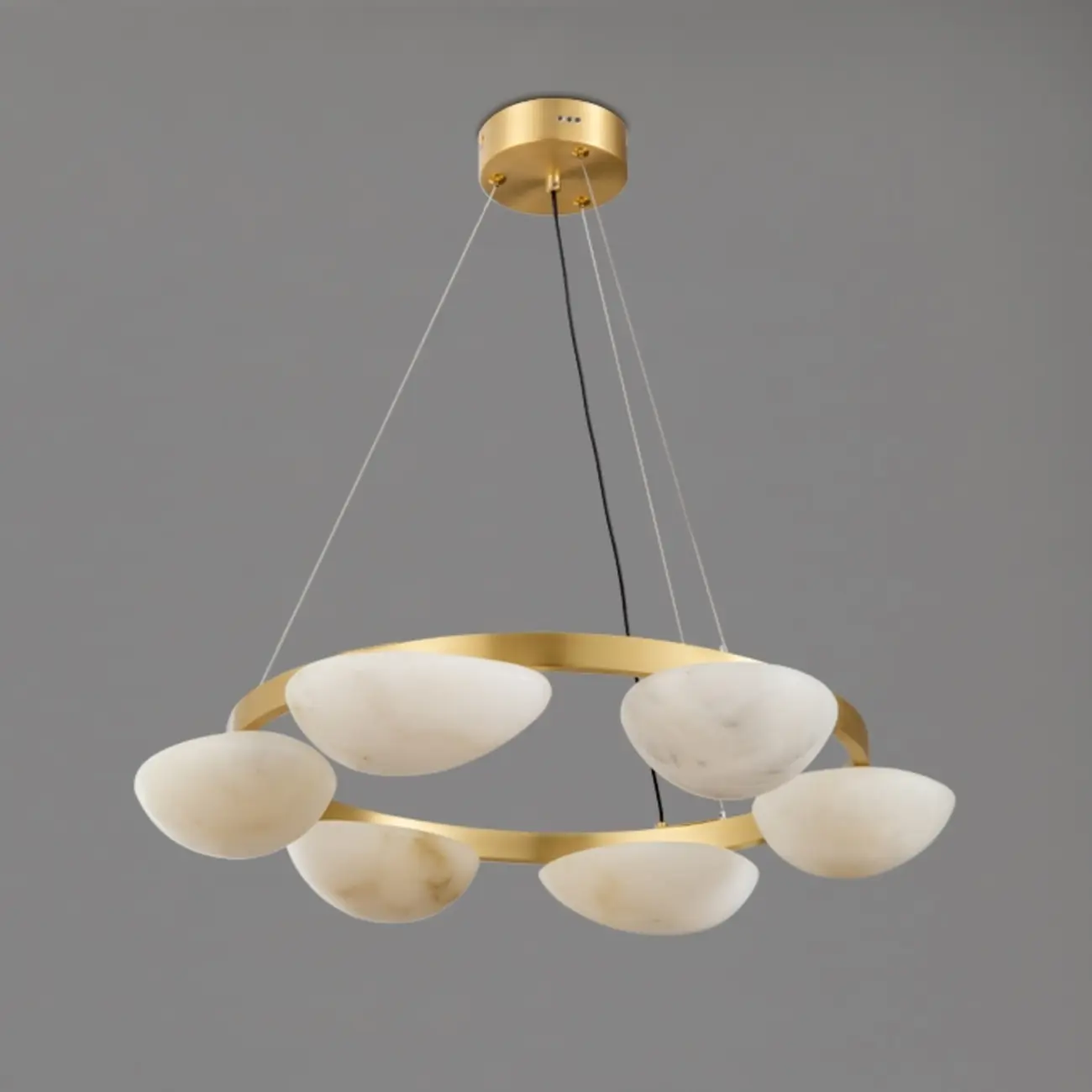 Luxury Modern Brass Circular Alabaster Hanging Chandelier Image - 5 | homeyfad