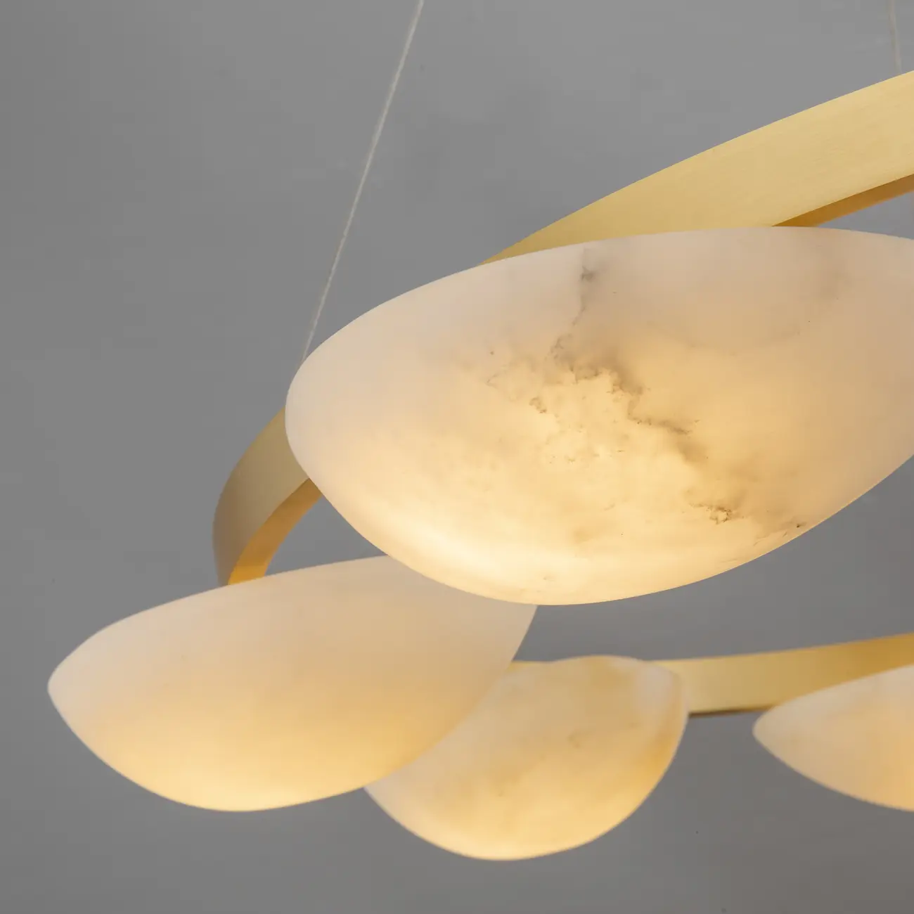 Luxury Modern Brass Circular Alabaster Hanging Chandelier Image - 6 | homeyfad