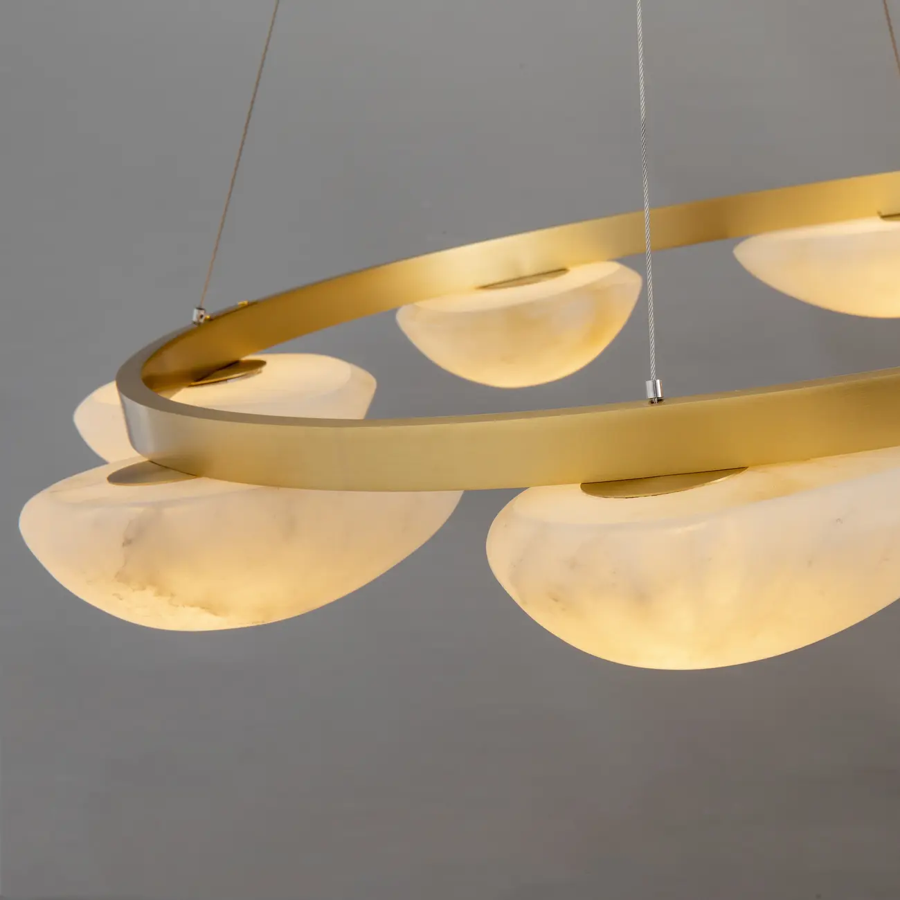 Luxury Modern Brass Circular Alabaster Hanging Chandelier Image - 7 | homeyfad