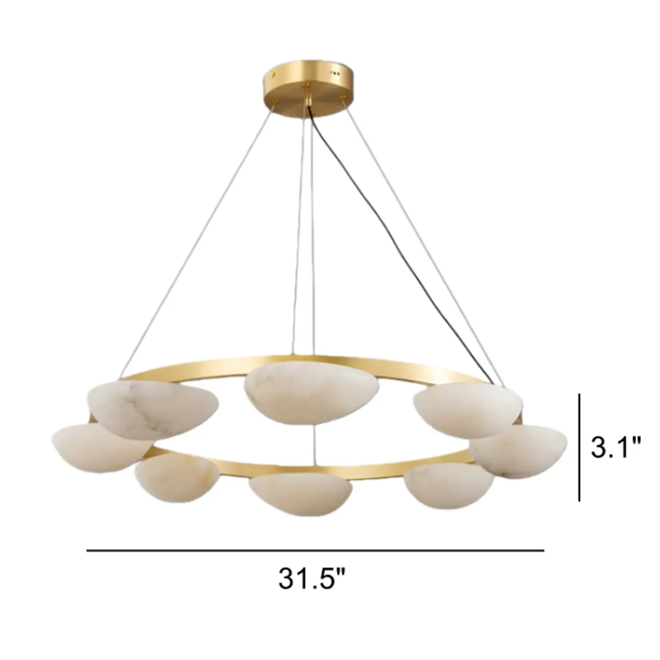 Luxury Modern Brass Circular Alabaster Hanging Chandelier Image - 9 | homeyfad