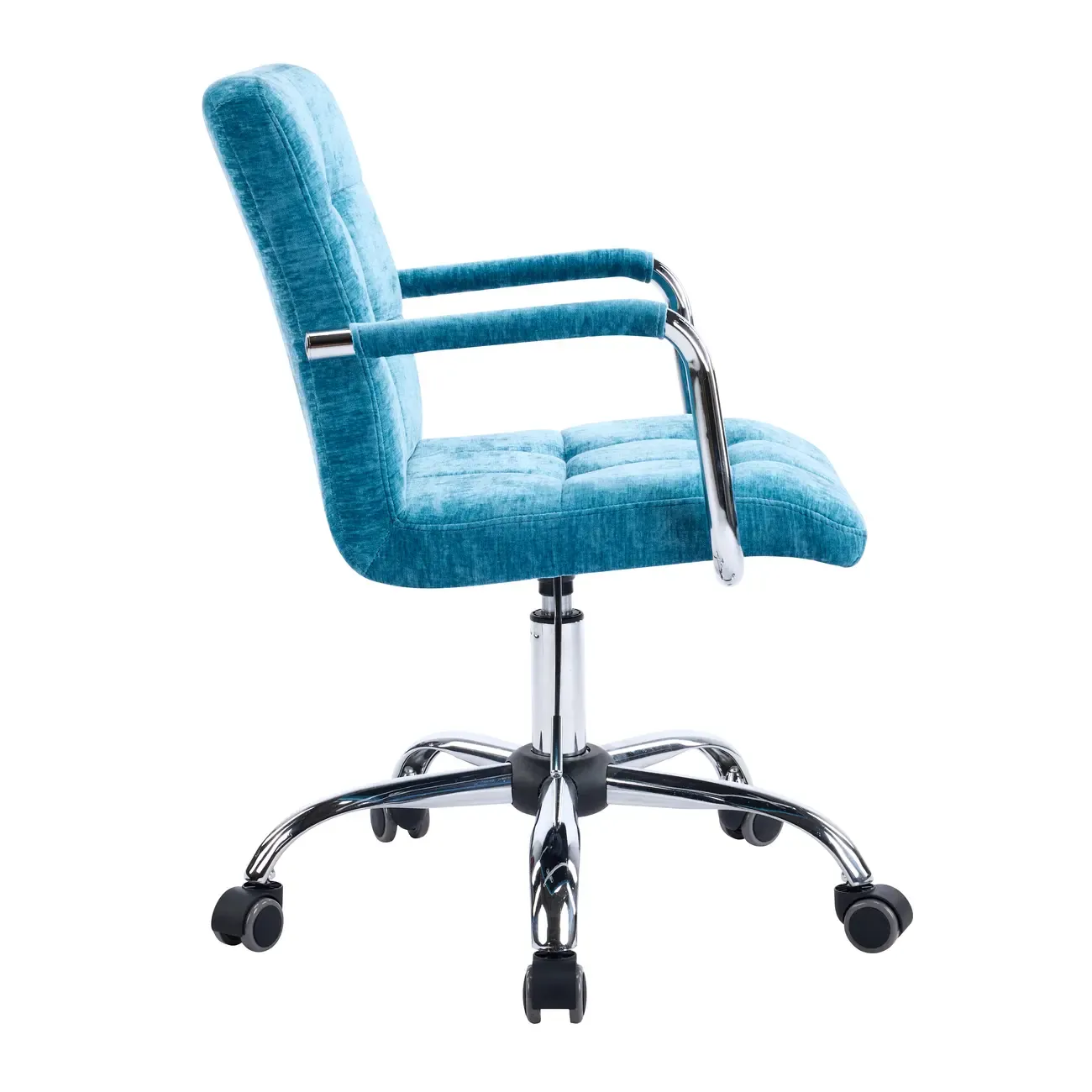 Adjustable Blue Fabric Upholstered Swivel Office Chair Image - 5