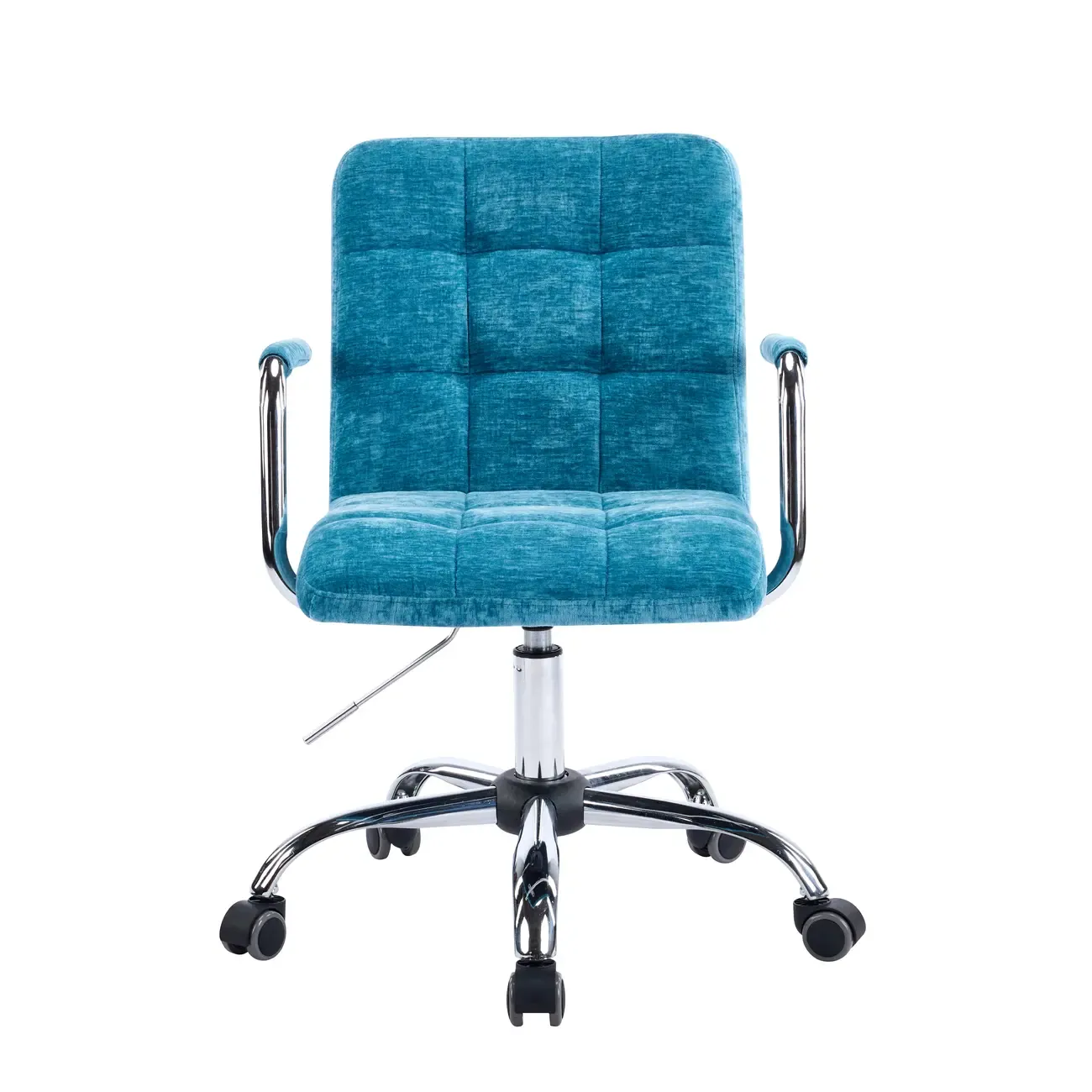 Adjustable Blue Fabric Upholstered Swivel Office Chair Image - 7