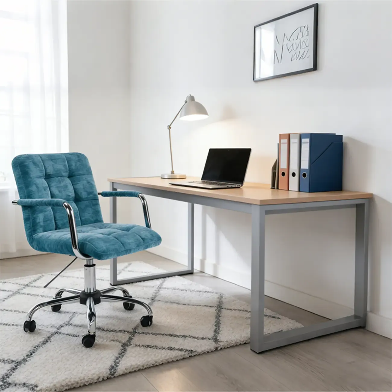 Adjustable Blue Fabric Upholstered Swivel Office Chair Image - 1