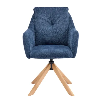 Swivel Blue Fleece Upholstered Dining Chairs Set Of 2 Image - 6