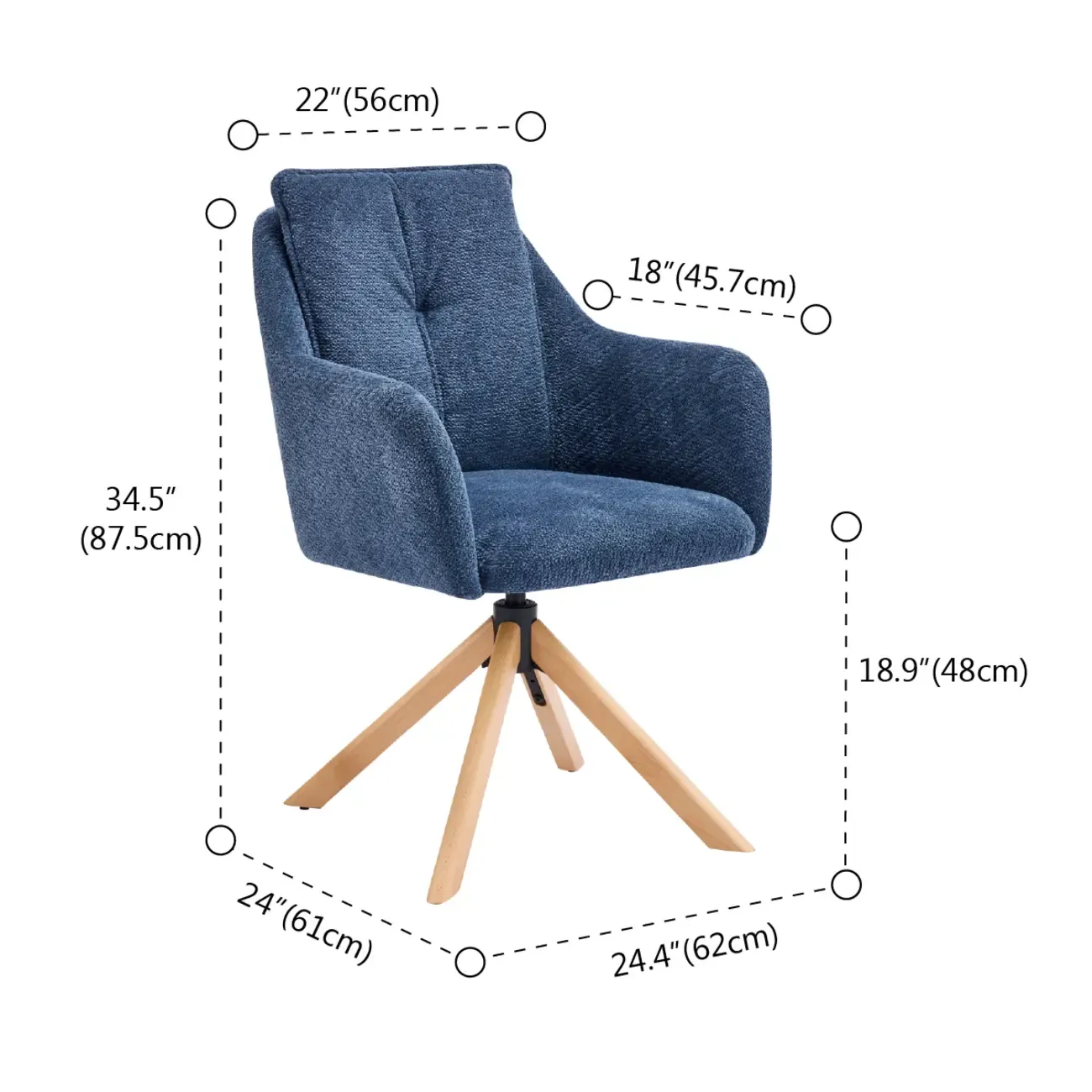Swivel Blue Fleece Upholstered Dining Chairs Set Of 2 #size