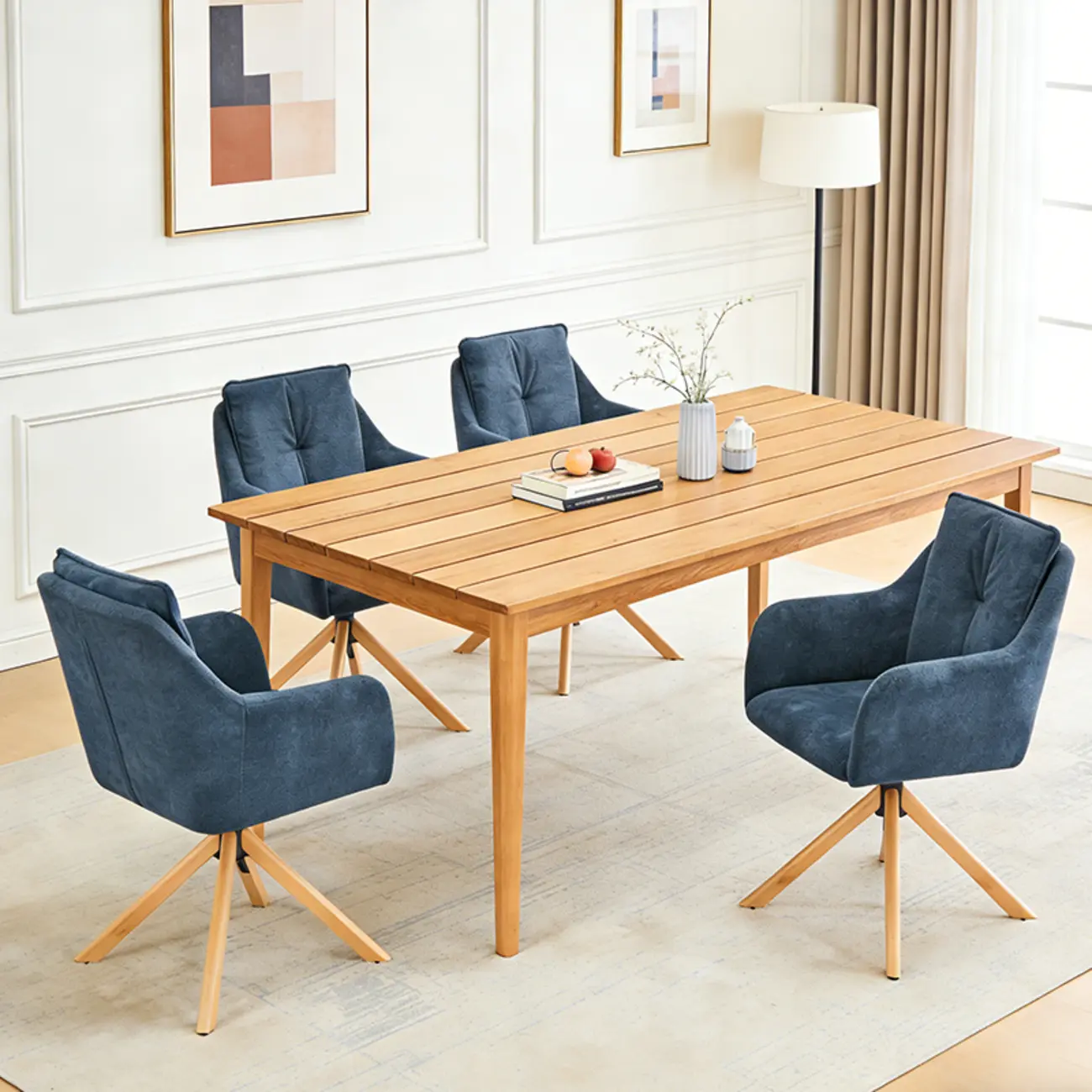 Swivel Blue Fleece Upholstered Dining Chairs Set Of 2 Image - 1 | homeyfad