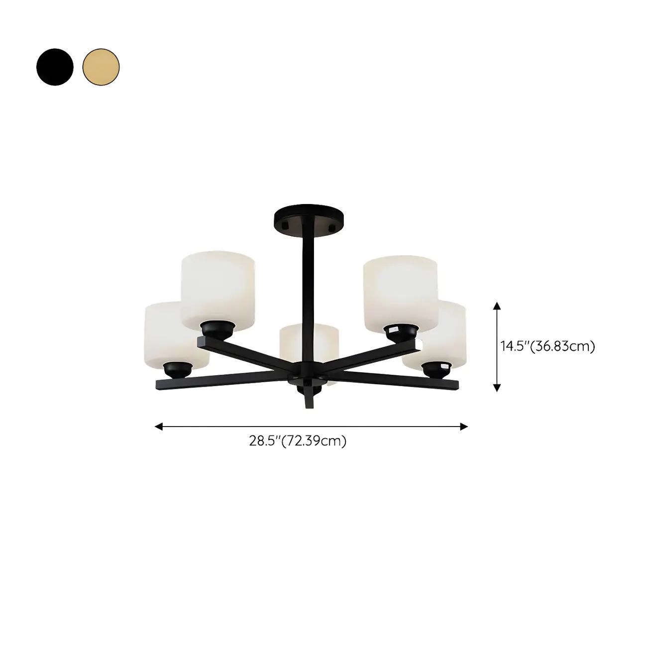 Black Metal Cylinder Frosted GlassSemi Flush Ceiling Light #size