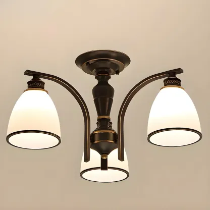Bell Glass Shade Black Metal Vintage Semi Flush Ceiling Light Image - 5