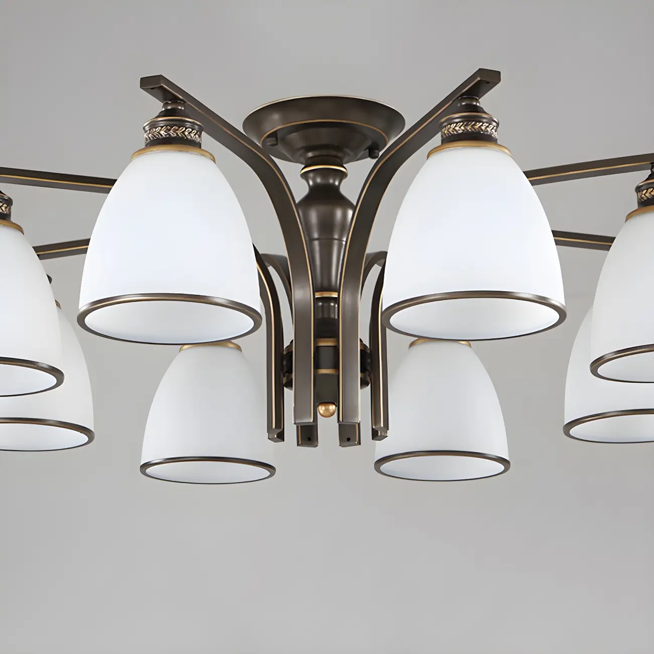 Bell Glass Shade Black Metal Vintage Semi Flush Ceiling Light Image - 9 | homeyfad