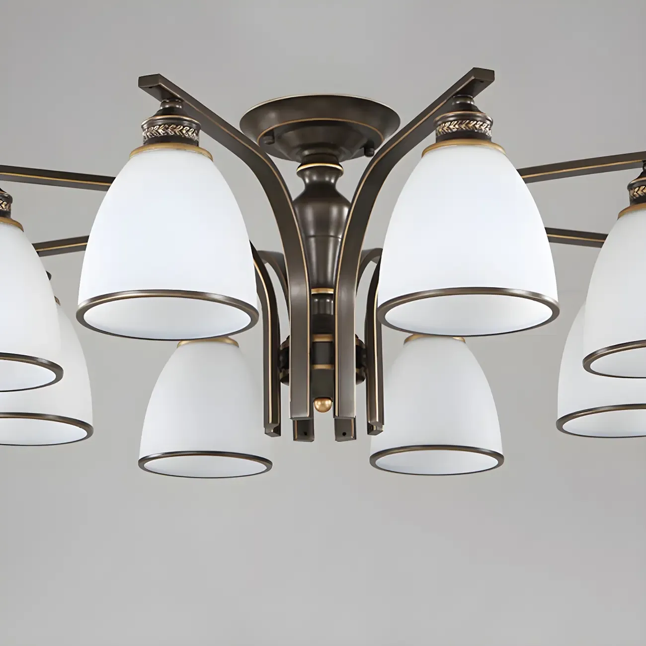 Bell Glass Shade Black Metal Vintage Semi Flush Ceiling Light Image - 9