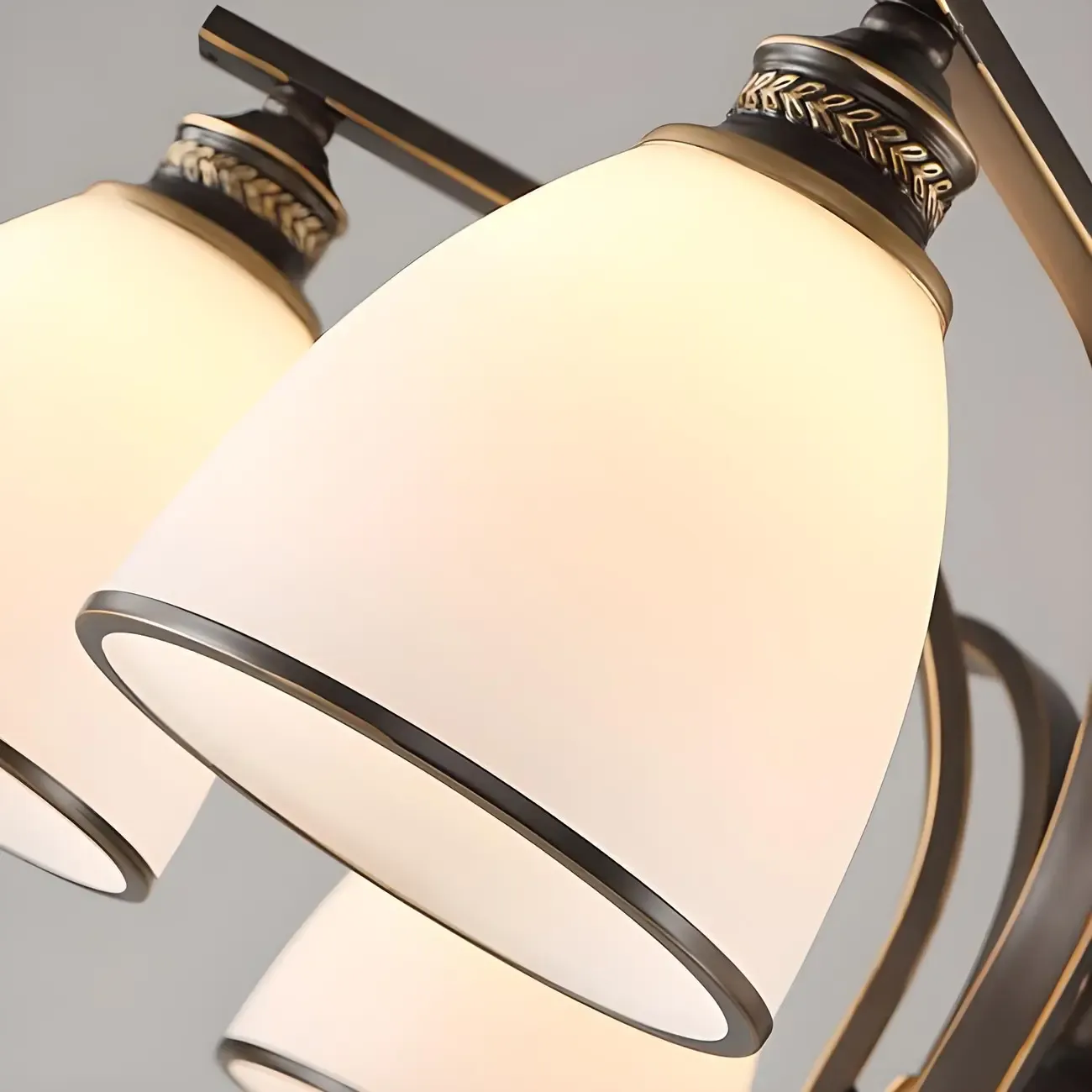 Bell Glass Shade Black Metal Vintage Semi Flush Ceiling Light Image - 12