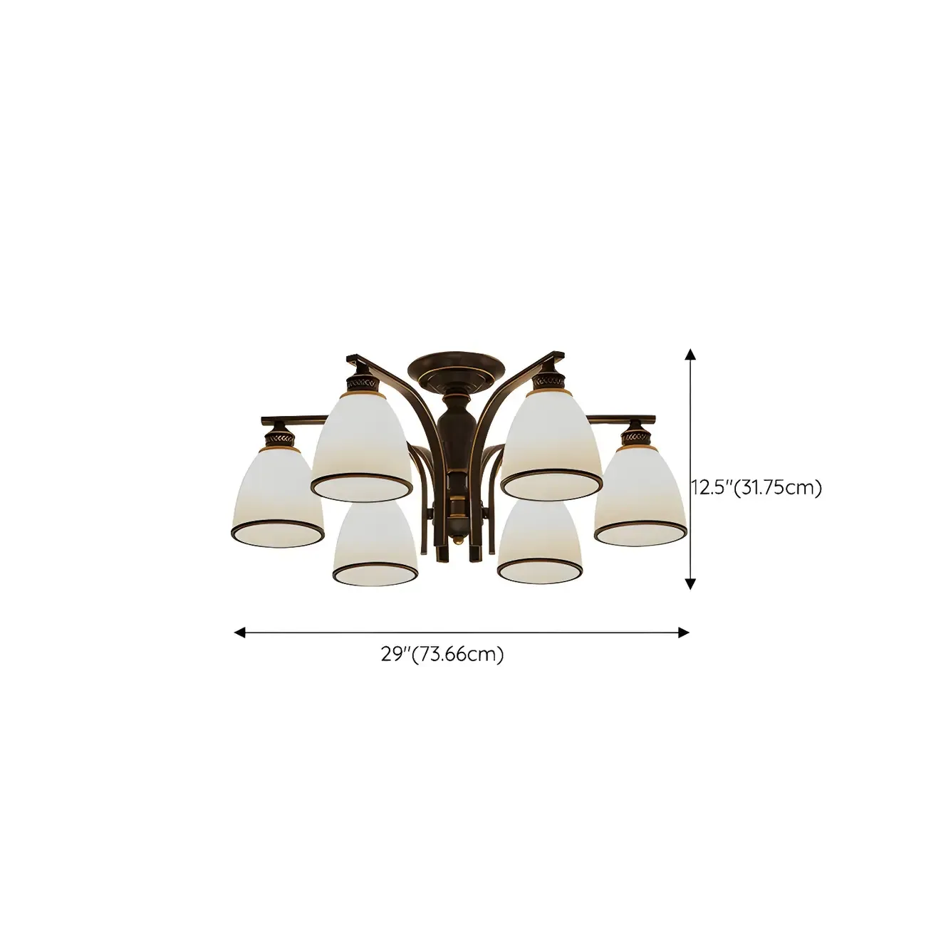 Bell Glass Shade Black Metal Vintage Semi Flush Ceiling Light Image - 14