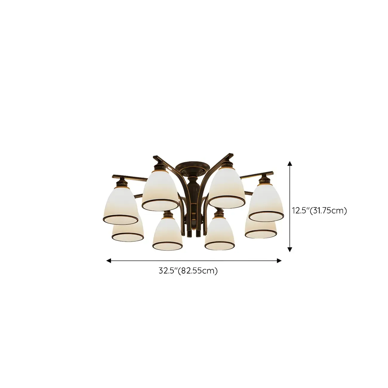 Bell Glass Shade Black Metal Vintage Semi Flush Ceiling Light Image - 15