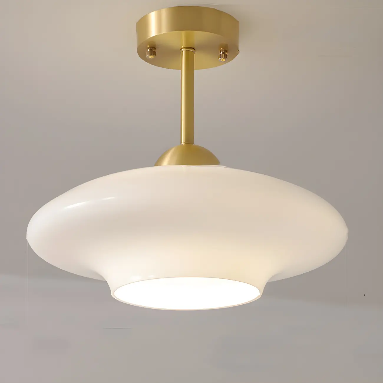 White Round Glass Shade Gold Semi Flush Ceiling Light | homeyfad