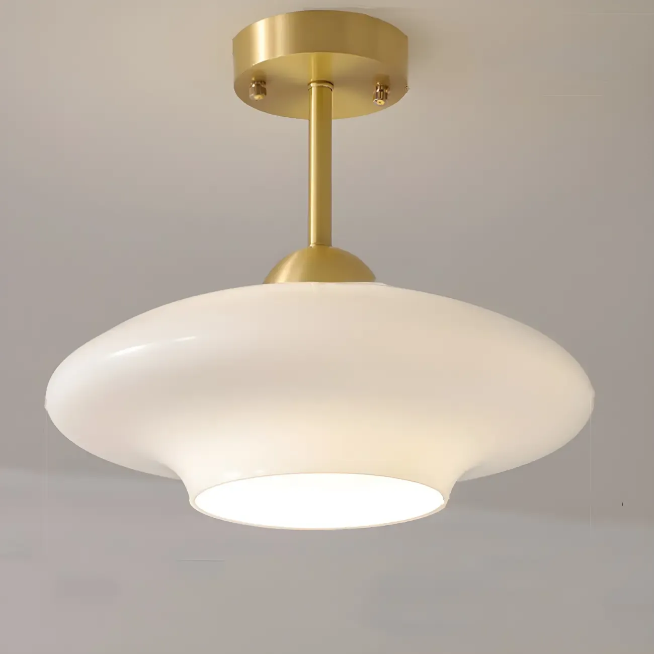 White Round Glass Shade Gold Semi Flush Ceiling Light
