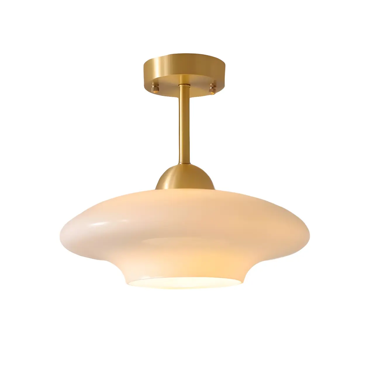 White Round Glass Shade Gold Semi Flush Ceiling Light | homeyfad