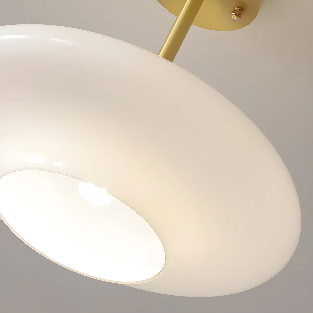 White Round Glass Shade Gold Semi Flush Ceiling Light | homeyfad