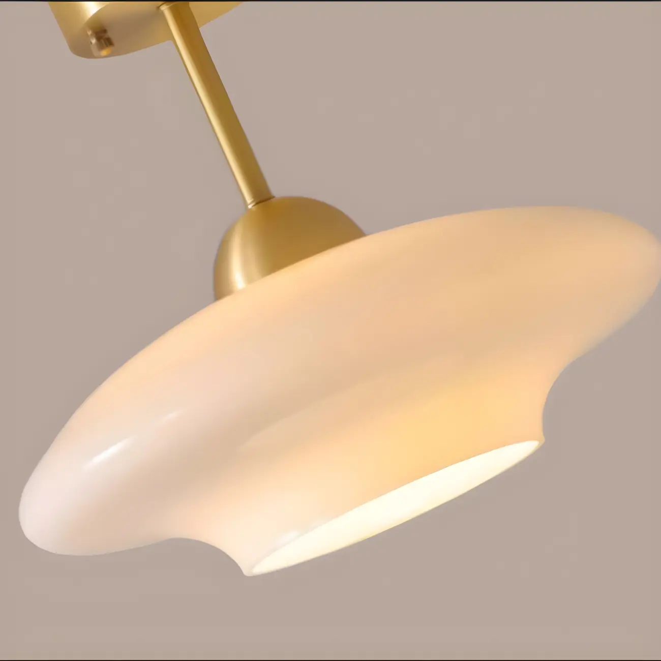 White Round Glass Shade Gold Semi Flush Ceiling Light | homeyfad