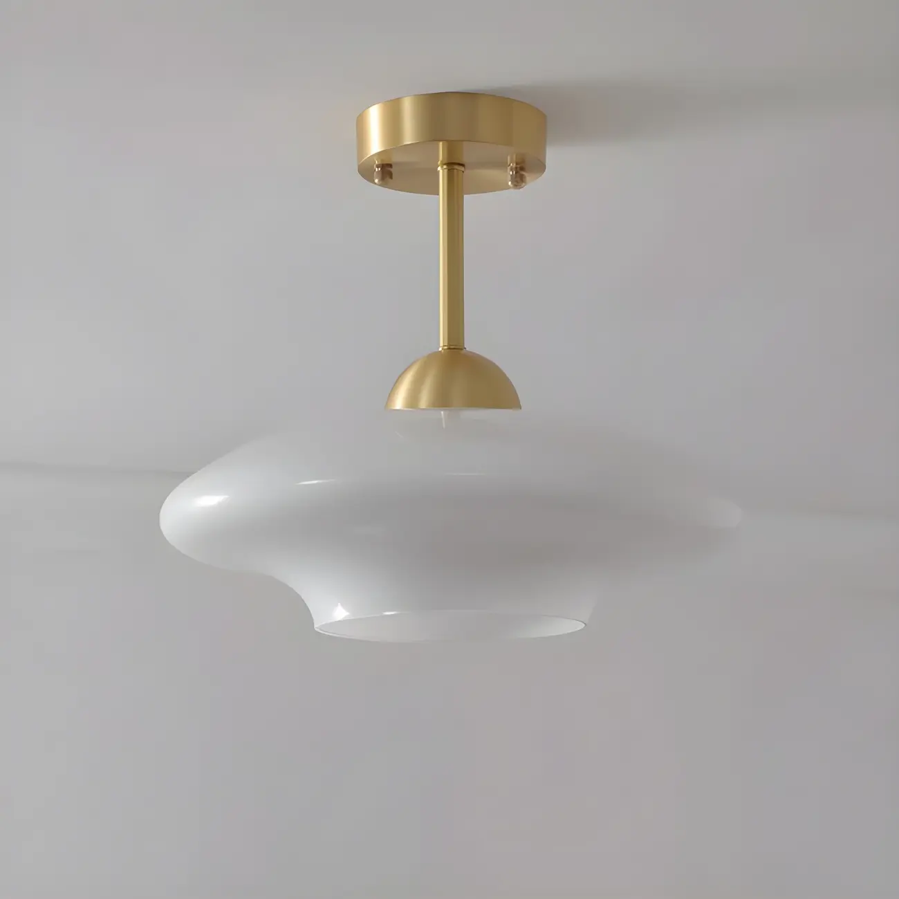 White Round Glass Shade Gold Semi Flush Ceiling Light | homeyfad