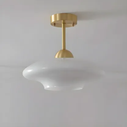 White Round Glass Shade Gold Semi Flush Ceiling Light
