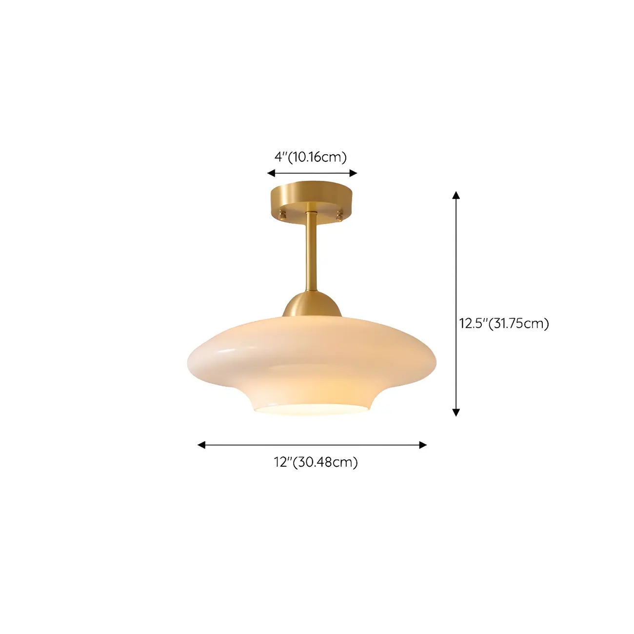White Round Glass Shade Gold Semi Flush Ceiling Light | homeyfad