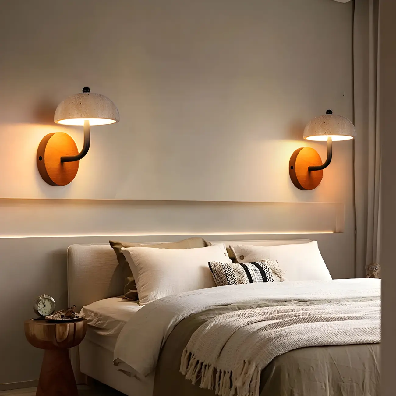 Modern Wood Dome Wall Light Sconce for Bedroom Image - 3 | homeyfad
