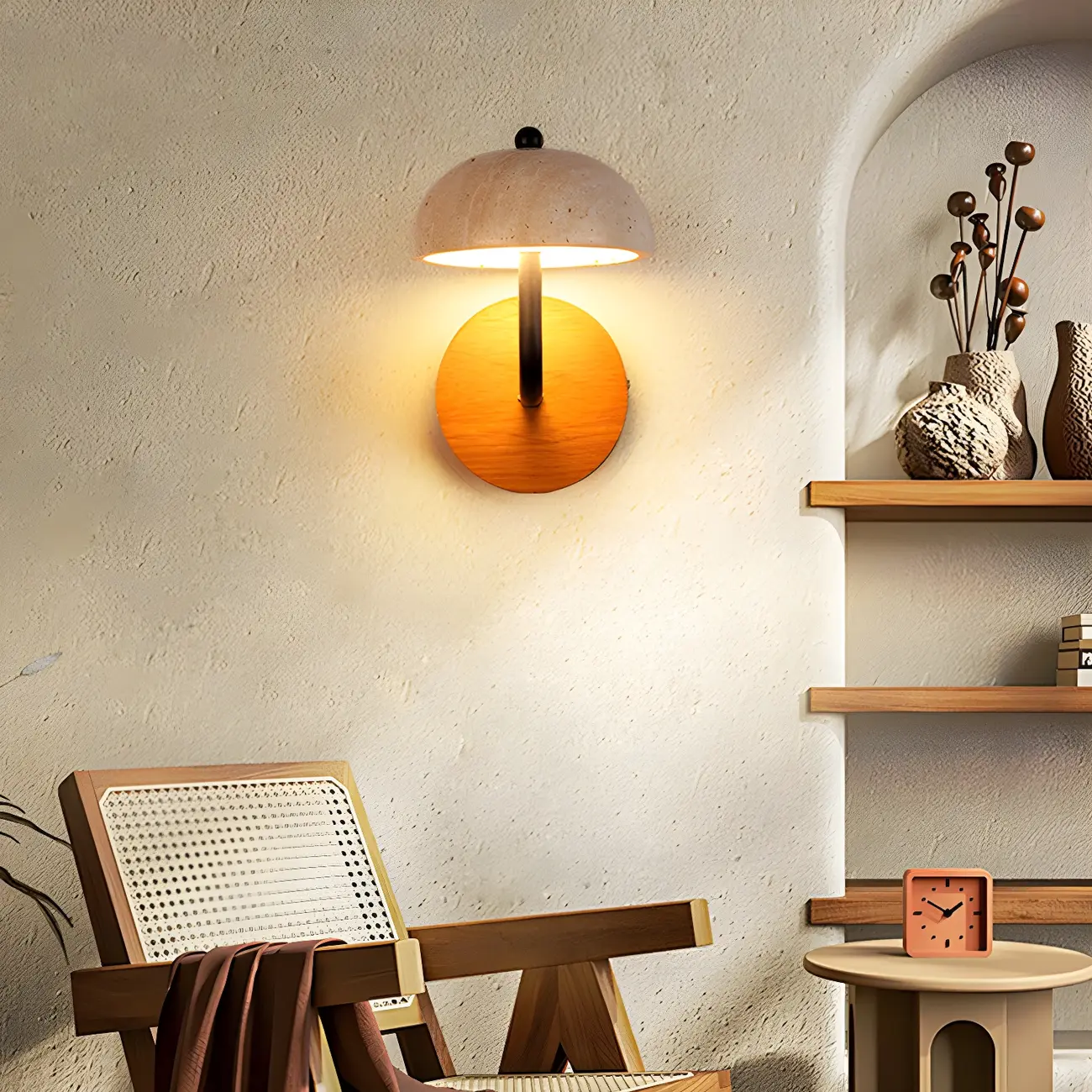 Modern Wood Dome Wall Light Sconce for Bedroom Image - 4 | homeyfad