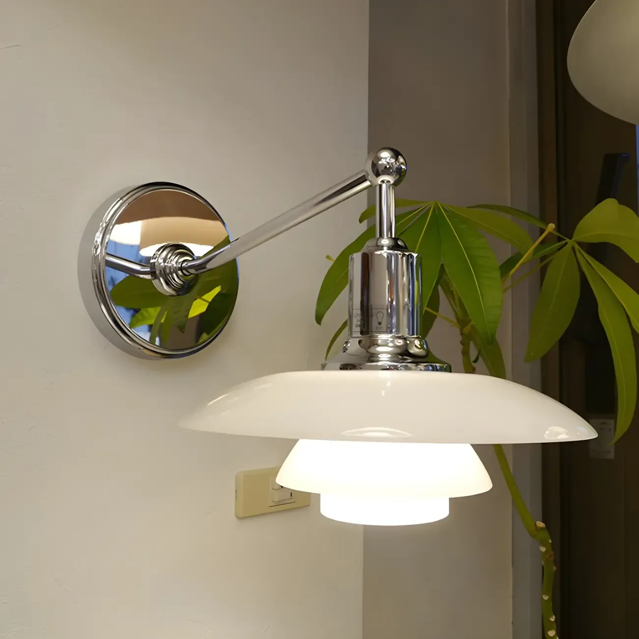 Modern Geometric Chrome Glass Bedroom Wall Light Image - 2