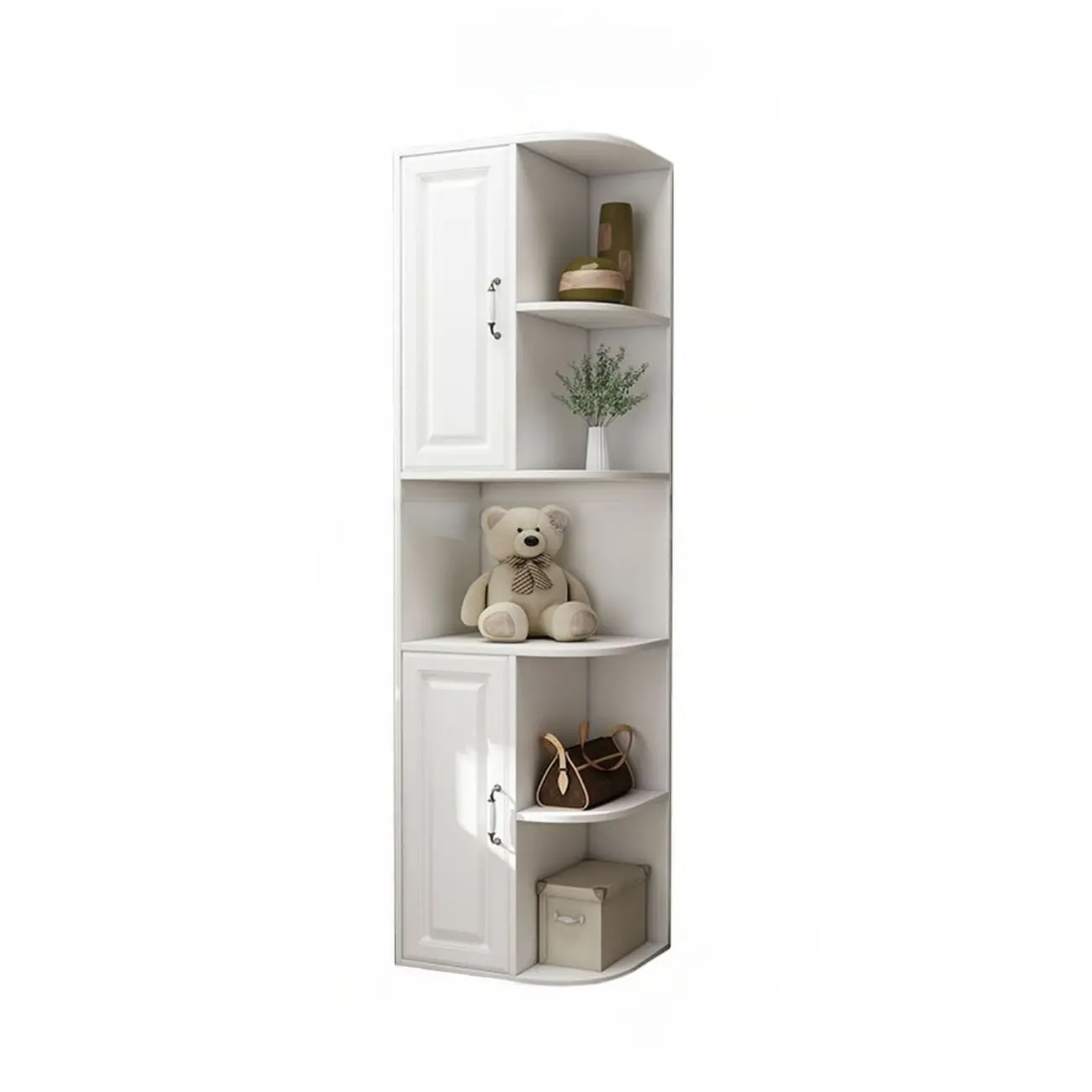 Modern White Wood Corner Utility Cabinet with Open Shelves Image - 3 | homeyfad