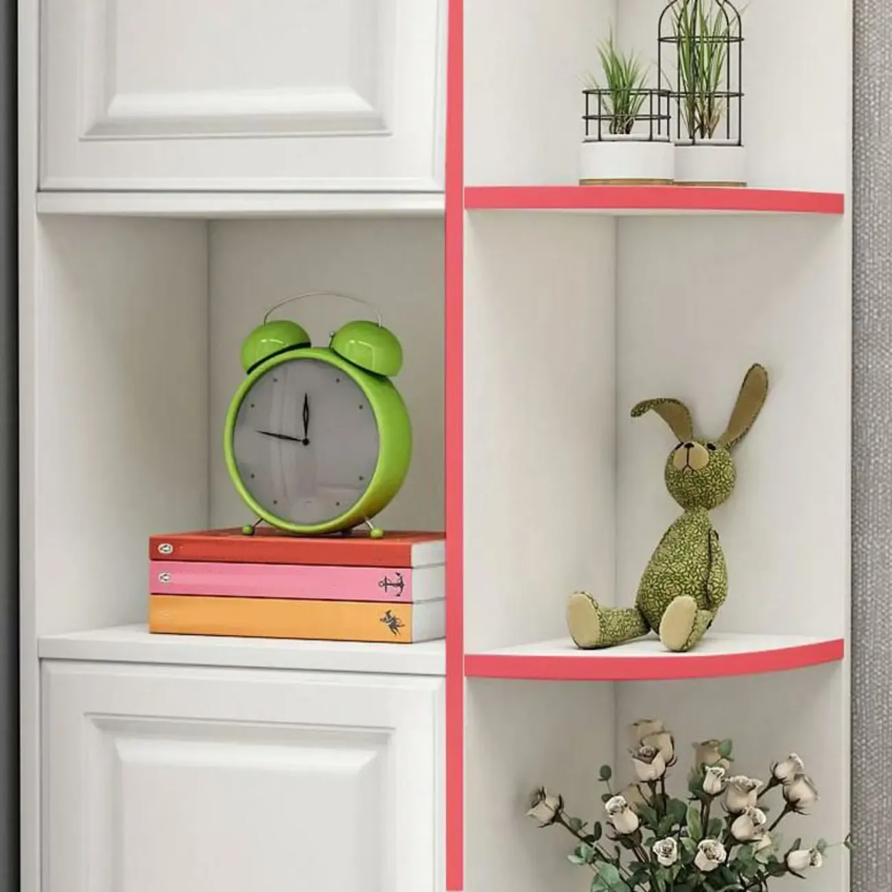 Modern White Wood Corner Utility Cabinet with Open Shelves Image - 4